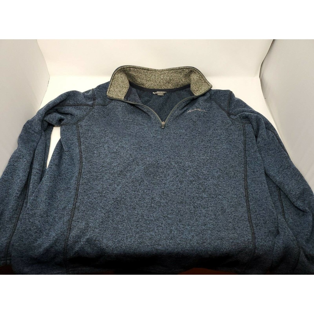 Eddie Bauer Mens Size XL Quarter Zip Pull Over Sweater Collared Blue